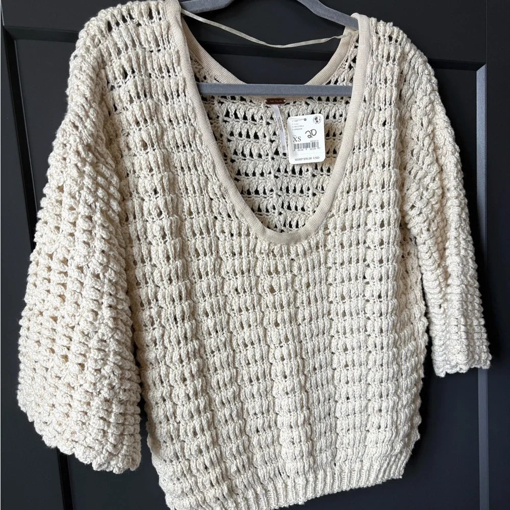 Free People Cream V-Neck Sweater - Picture 2 of 5
